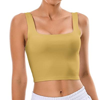 Colorfulkoala Women's Body Contour Square Neck Tank Tops Sleeveless Strappy  Crop Double Lined Shirts(XS, Oil Yellow) - Yahoo Shopping