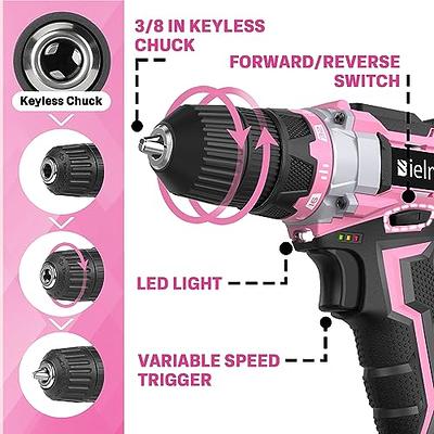 Bielmeier 20V Pink Cordless Drill Set, Power drill kit with
