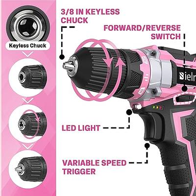 20V Cordless Power Drill Set, Drill Kit with 1 Lithium-Ion & Charger, 3/8 inch Keyless Chuck, Electric Drill w/ 2 Variable Speed & LED Light, 25+1