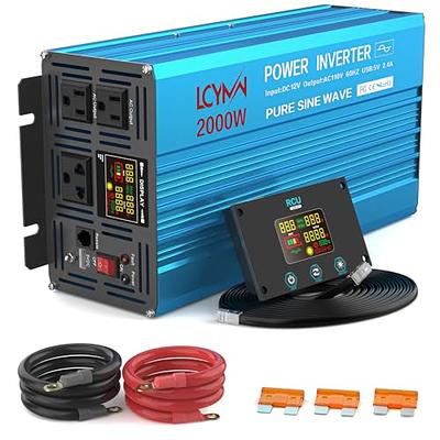 1500W Pure Sine Wave Power Inverter DC 12v to AC 110V-120V with Remote  Control LCD Display and 2x2.4A Dual USB Ports 3 AC Outlets for Home RV  Truck by VOLTWORKS 