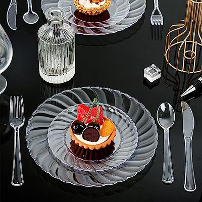 100 Pack 6.25 Inch Clear Plastic Disposable Plates, Elegant Heavy-Duty, Dessert or Salad Plates