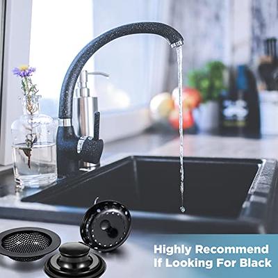 Black Sink Basket Strainer Drain Stopper, Stainless Steel Matte Kitchen Sink Strainer Fits for Universal 3-1/2 inch Kitchen Sink, Metal Center Knob