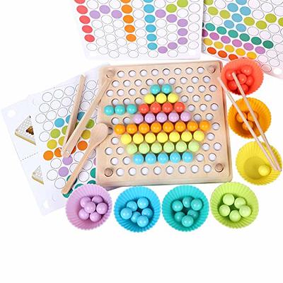 QZMTOY Wooden Peg Board Beads Game, Puzzle Color Sorting Stacking Art Toys  for Toddlers, Counting Toy for Kids, Toddler Educational Montessori Games  for Math Learning, Great Gift for Girls and Boys 