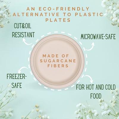 EconoHome 9 inch Compostable Plates 125-Pack - Eco-Conscious Disposable Plates Made of Bagasse or Sugarcane Fiber - Microwave, Refrigerator-Safe 