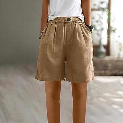 Chino Shorts Women Solid Plus Size Wide Leg Linen Hiking Shorts Casual  Summer High Waisted Lightweight Beach Shorts at  Women's Clothing  store