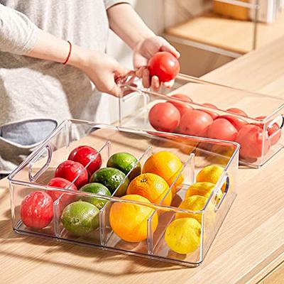 Fridge Drawer Pull Out Stackable Bins with Handle Clear