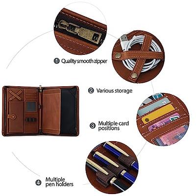 Gavarnie Business Genuine Leather Binder,3 Ring Binder Portfolio,Business  Padfolio Folder with Zipper for Men and Women,Brown