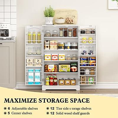 HOLTICO 45'' Storage Cabinet with Doors and Adjustable Shelves,Food Pantry  Cabinet for Kitchen,Dining Room,Living Room and Garage,Gold Lines and Legs