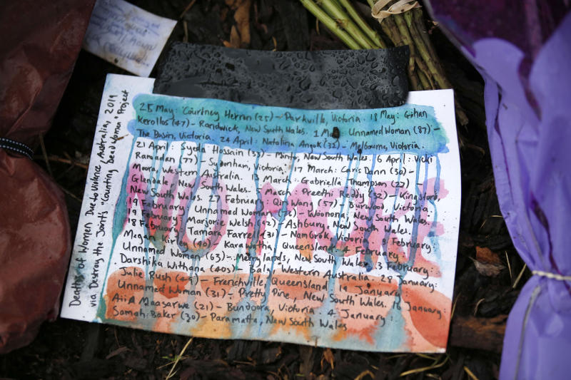 Messages at the makeshift shrine for 25-year-old Courtney Herron in Royal Park.