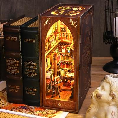 DIY Book Nook Kit 3D Wooden Puzzle Bookshelf Insert Decor with LED Light  DIY Miniature Dollhouse Model Kit Creative Educational Bookshelf Insert