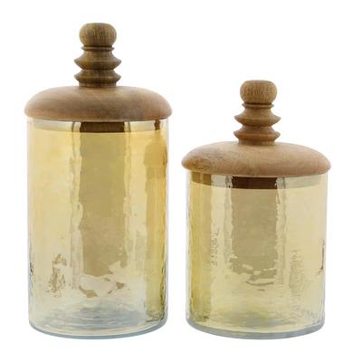 Novogratz Gray Glass Decorative Jars with Wood Lids (Set of 3)