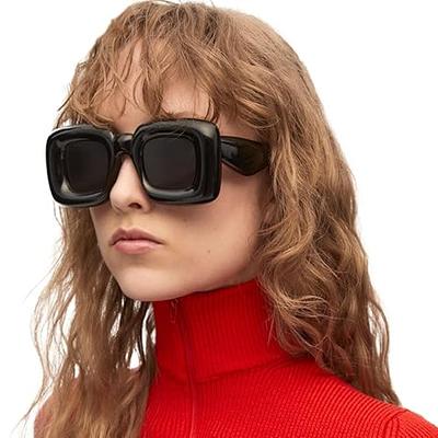 Teumire Retro Rectangle Polarized Sunglasses for Small Face Women Men Chunky Square Thick Frame Glasses UV400 Protection