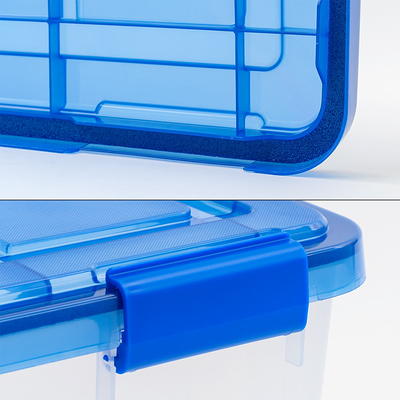 IRIS USA 26.5 Quart WEATHERPRO Plastic Storage Box with Durable Lid and  Seal and Secure Latching Buckles, Clear With Blue Buckles, Weathertight, 3