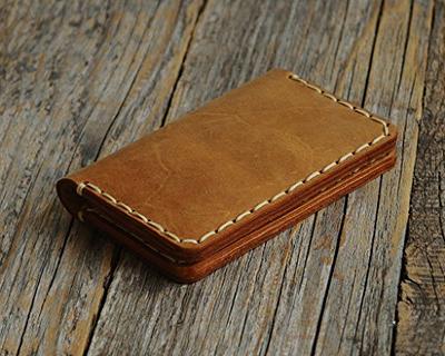 PERSONALIZED Leather Wallet. Tan Brown and Blue Credit Card, Cash or ID  Holder. Rustic Style Unisex Pouch. Monogram your Name or Initials