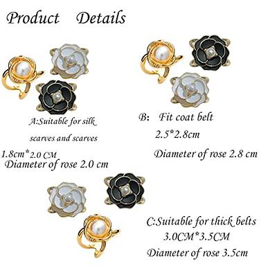 3PCS Elegant Pearl Floral Scarf Ring Clip Camellia Flower Scarf Buckle for Women  Scarf Ring Buckle Women Fashion Metal Shawl Clip Buckle Lady Girls  Decoration Accessories (28mm)