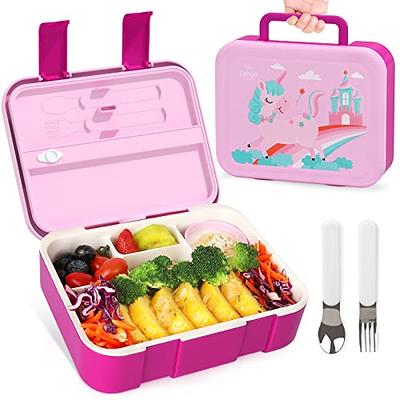 Bento Box for Adults and Kids Pink BPA Free Food Grade Airtight Leakproof 3 Compartments with Spoon and Fork