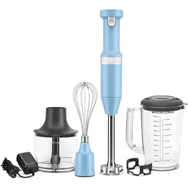 Aifeel Immersion Hand Blender, Set with 500ML Food Processor, Ice Crusher.  600ML Measuring Cup, SUS blending attachment and Wire Whisk - Blue