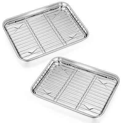 2PCS Small Stainless Steel Baking Sheets,Mini Cookie Sheets,Toaster Oven  Tray Pan & Rectangle Size 9 x 7 x 1 inch Non Toxic & Healthy,Superior  Mirror Finish & Easy Clean,Dishwasher Safe 