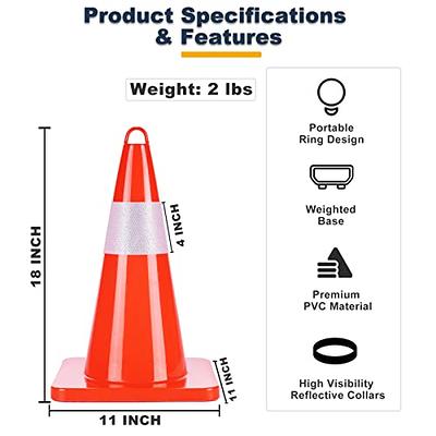 18 Traffic Safety Cone w/Black Base, 3lbs & 6 Reflective Collar