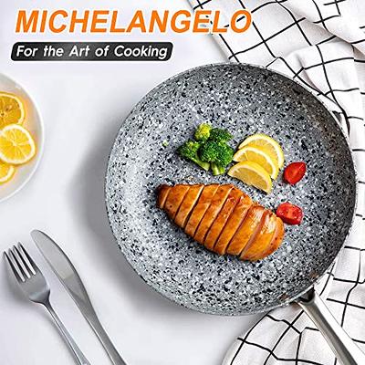 Michelangelo 10 Inch Aluminum Frying Pan with Lid, Nonstick Granite  Skillets, Induction Compatible