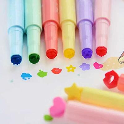 Cute Kawaii Novelty Stamp Highlighter Pen Marker Assorted Love Star Bear  Paw Music Cloud Kiss Shape School Kids Student Creative Stationery 12 Color