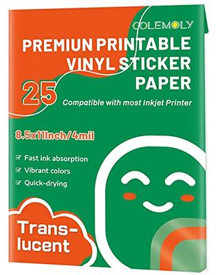 JOYEZA Premium Printable Vinyl Sticker Paper for Inkjet Printer - 25 Sheets  Glossy White Waterproof, Dries []