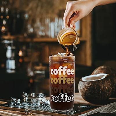 Good Day Happy Face Mason Jar Iced Coffee Cup Glass Coffee Cup Iced Coffee  Glass Smoothie Cup Boba Cup Set Bubble Tea Cup 