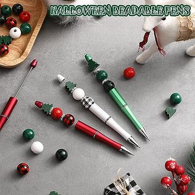 Qilery 48 Pcs Christmas Beadable Pens Bulk Red Green White Plastic Bead Pens  with 240 Assorted