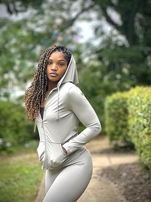  Women Two Piece Outfits Workout Sets Bodycon Tracksuit Long  Sleeve Zip Up Hoodie Jacket Jogger Matching Sweat Pants Set Grey M