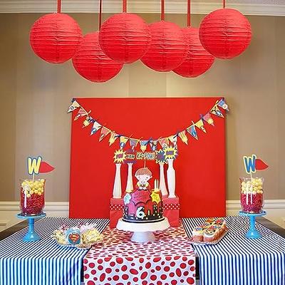 KAXIXI Hanging Paper Fans Party Decorations,Red Gold Side Round Pattern Paper Garlands for Wedding Birthday Carnival Holidays Picnic BBQ Party