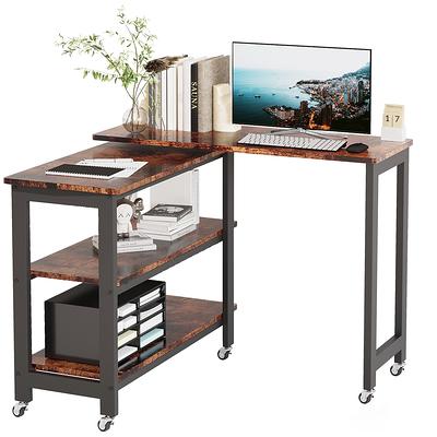 Folding Computer Desk with Storage Shelves, 360 Rotating L-Shape Corner Desk for Home Office Small Space - White