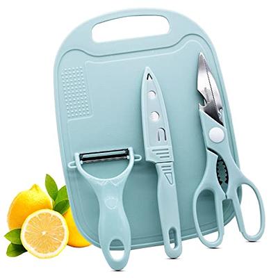 Mini Travel Cutting Board Set, 4 Pcs Portable Mini Camping Plastic Cutting Board & Knife, Fruits & Vegetable Peeler Scissors (Green)