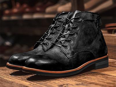 Men's Handmade Boots Black Calf Leather Elegant Derby Casual Dress Boot
