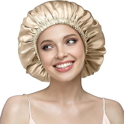 2Pcs Silk Bonnet for Sleeping, Satin Hair Bonnets, Soft Elastic Band Silk  Sleep Cap, Silk Hair Wrap for Curly Hair (Black Gold)