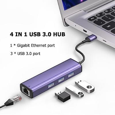 USB 3.0 to Ethernet Adapter 4 in 1 Multiport Hub with Gigabit RJ45