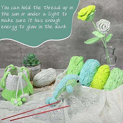 Glow in The Dark Fine Crochet Yarn Soft Solid Color Yarn Polyester Thread  for Knitting Crocheting and Crafts Medium Green 