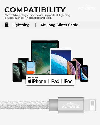 Liquipel Powertek iPad & iPhone Lightning Charger Cable, Fast Charging 6ft  MFI, Neon Party 