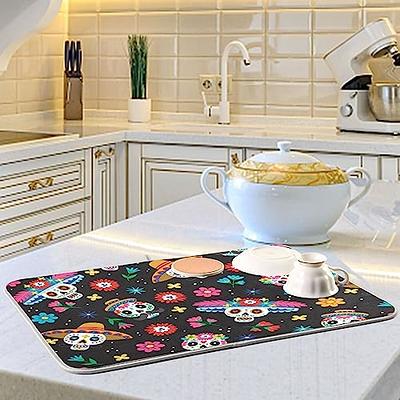 Day Of The Dead Skull Halloween Dish Drying Mat for Kitchen Counter Dishes Pad  Dish Drainer Rack Mats Absorbent Fast Dry Microfiber Dish Drying Pad for  Dining Table Holiday Decor 18x24 