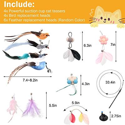 Cat Toys Interactive Funny Cat Feather Wand Suction Cup Ball Feathers  Replacements with Bells for Indoor Cats Kitten Exercise