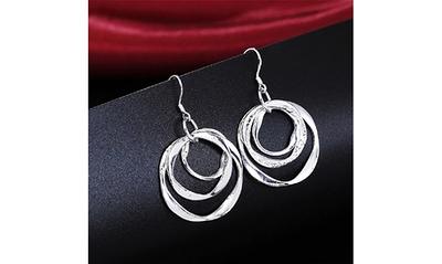 925 Sterling Silver 3 Circles Dangle Hoop Earrings Sterling Silver