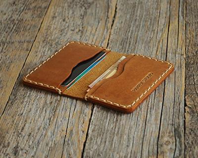 PERSONALIZED Leather Wallet. Tan Brown and Blue Credit Card, Cash or ID  Holder. Rustic Style Unisex Pouch. Monogram your Name or Initials