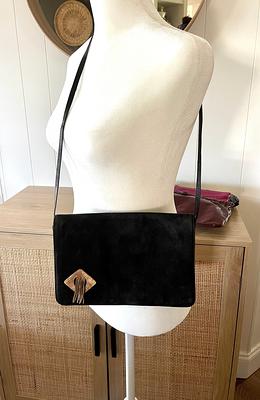 Vintage 80s Black Leather Clutch Bag Leather Purse Shoulder 