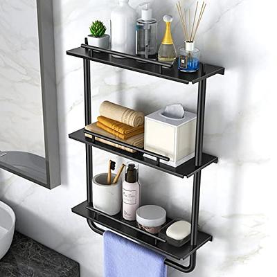 Bathroom Shelves Aluminum Wall Suction Toilet Storage Black