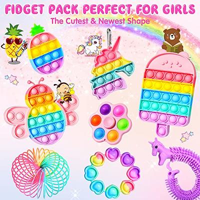 60 Pcs) Fidget Toys Figetsss Pack Perfect for Girls Age 8-10 Pop fidgets  box for