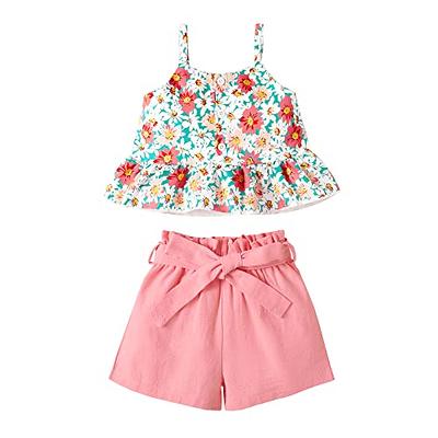 Buy Toddler Baby Girl Summer Clothes, 2pcs Floral Tank Vest Solid Shorts  Baby Girls Outfits Set (Pink, 5-6X) at