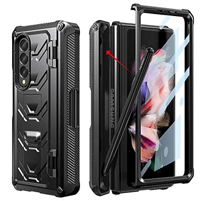  YQODSZ for Samsung Galaxy Z Fold 5 Metal Case with Fold5 S Pen  Holder, Rugged Heavy Duty Z Fold 5 Case Screen Protector Kickstand  Full-Body Protection Z Fold 5 5g Phone