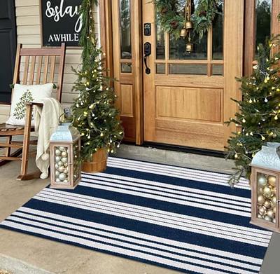 Black and White Striped Outdoor Rug Front Porch Rug 27.5x43 Cotton  Hand-Woven Welcome Mats Layered Door Mats for Front Porch/Entryway/Laundry