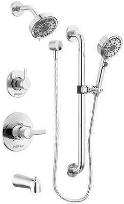 Delta Trinsic Thermostatic Shower System with Shower Head, Shower Arm, Hand  Shower, Slide Bar, Hose, Valve Trim and MultiChoice Rough-In: Trinsic