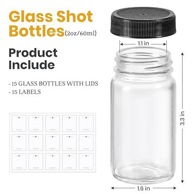 Juice Shot Bottles Set - Wide Mouth for Juicing, Beverage Storage, Liquids, 2 oz, Clear Glass with White Caps, Reusable, Leak Proof, Jars (8 Pack)