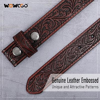 Western tooled pattern embossed leather jean belt